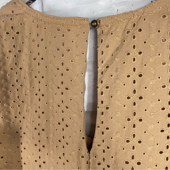 KNOX ROSE Boho Tan V-Neck Cotton Eyelet Dress Ruffle Cap Sleeve - Picture 4 of 9